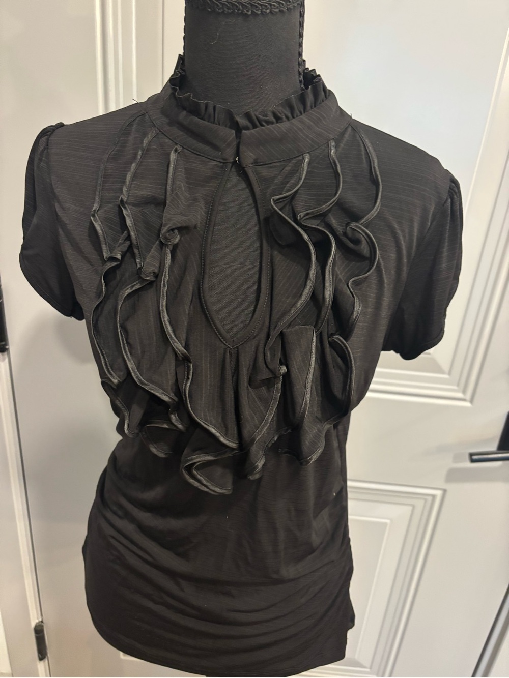 HeartSoul Black Ruffle Keyhole Blouse